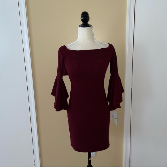 Teeze Me Bell Sleeve Dress in Burgundy - Picture 3 of 7